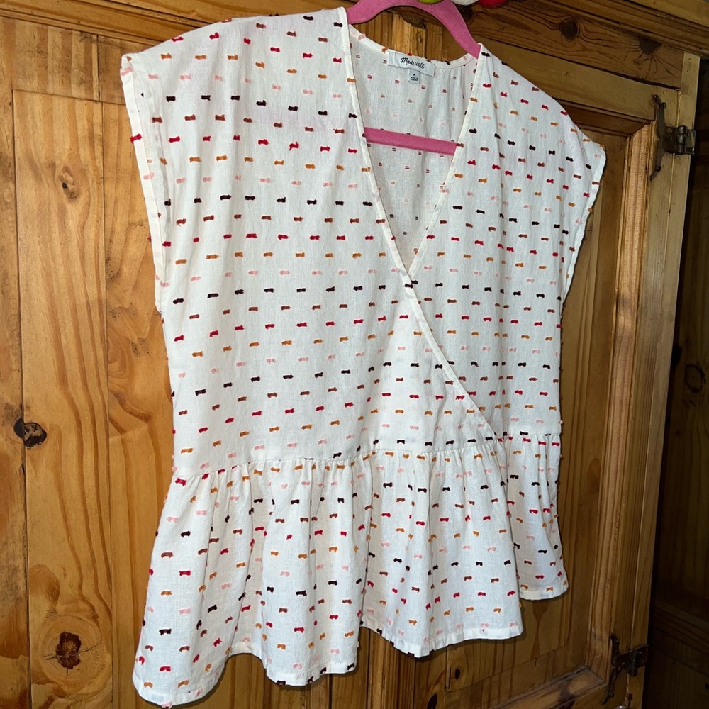 Madewell White Top with Multicolor Dots